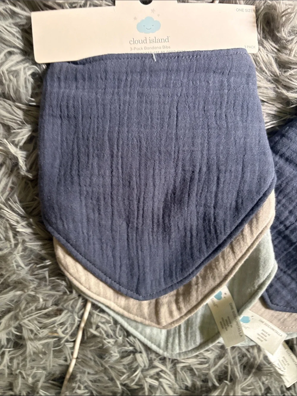 Cloud Island Navy & Gray Baby Bandana Bibs - 3 pack (2 sets = 6 bibs total)